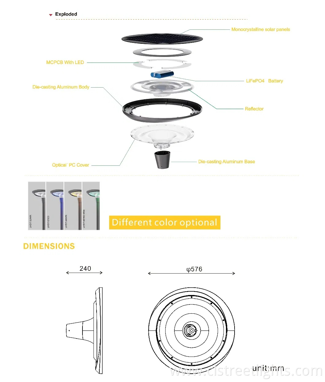 2025 New Design Elegant LED Solar Garden Light with IP66 Waterproof Protection